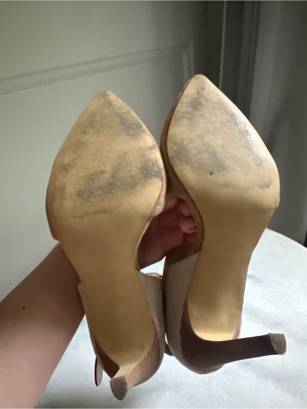 Joe's Jeans Suede Pointed-Toe Ankle-Strap Pumps in Tan - Picture 4 of 5